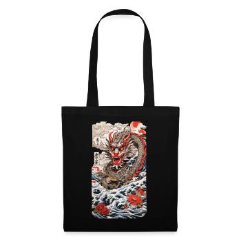 Japanese Dragon Retro Ukiyo-E Poster Streetwear - Tote Bag - black - Front
