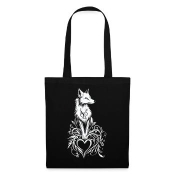 Mystischer Fuchs mit Herz und Flora - Stoffbeutel - Schwarz - Vorne