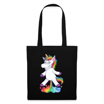 Einhorn Pups Furz Regenbogen Unicorn Rainbow Wolke - Stoffbeutel - Schwarz - Vorne