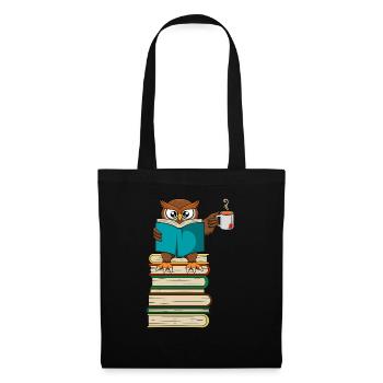 Livre drôle de hibou lisant et buvant du thé - Sac en tissu - noir - Devant