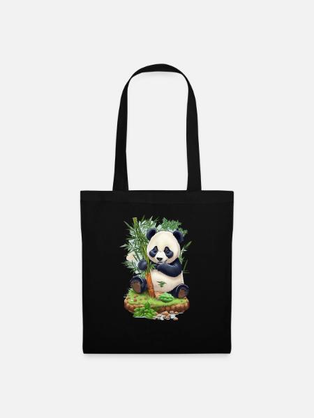 Panda Bär ißt Bambus - Stoffbeutel - Schwarz