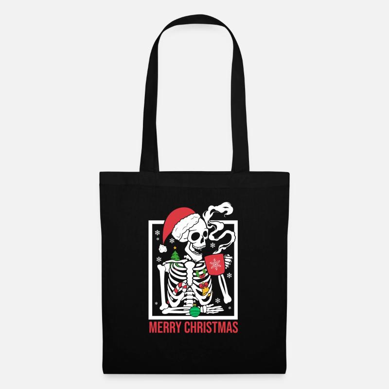 Skeleton with Santa Claus hat - Tote Bag - black