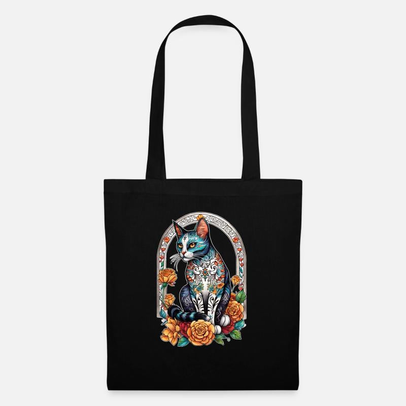 Katze Mexiko - Dia de los Muertos - Stoffbeutel - Schwarz