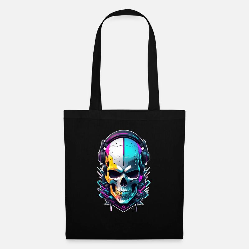 Totenkopf Steampunk Neon - Stoffbeutel - Schwarz