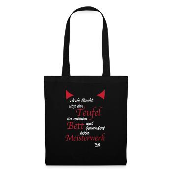Teufel, Bett, Teufelchen,Teufelskerl, Halloween - Stoffbeutel - Schwarz - Vorne