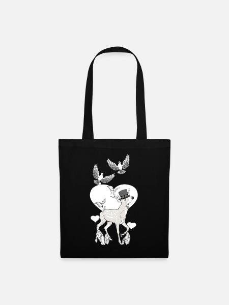 Hirsch Vintage Retro Old School Fantasy Wildtiere - Stoffbeutel - Schwarz