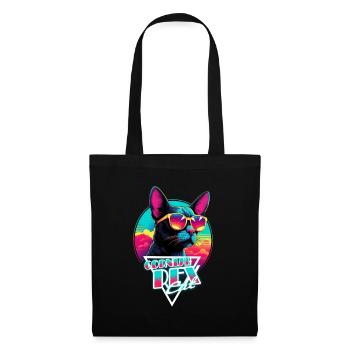Retro Wave Cornish Rex Cat Miami Shirt - Stoffbeutel - Schwarz - Vorne