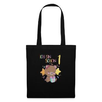 1er anniversaire fille 1 an ours j'ai 1 an - Sac en tissu - noir - Devant