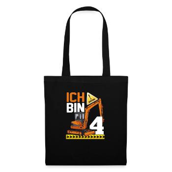 4. Geburtstag Achtung Ich Bin 4 Bagger Baustelle - Stoffbeutel - Schwarz - Vorne
