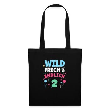 2. Geburtstag Wild, Frech & Endlich 2 Jahre - Stoffbeutel - Schwarz - Vorne