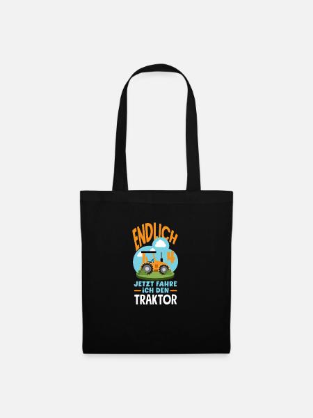 4. Geburtstag Traktor 4 Jahre Geburtstagsshirt - Stoffbeutel - Schwarz