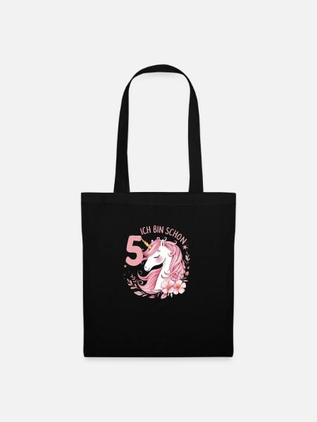 5. Geburtstag Mädchen 5 Jahre Pferd Pferde Einhorn - Stoffbeutel - Schwarz