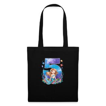 5ème anniversaire fille 5 ans sirène fête - Sac en tissu - noir - Devant