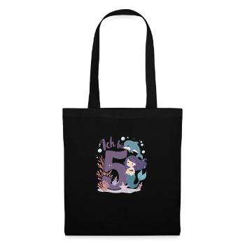 5ème anniversaire fille 5 ans sirène fête - Sac en tissu - noir - Devant