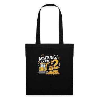 2ème anniversaire garçon 2 ans excavatrice chantier - Sac en tissu - noir - Devant