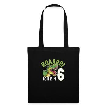 6ème anniversaire 6 ans Dino Dinosaur Fan - Sac en tissu - noir - Devant