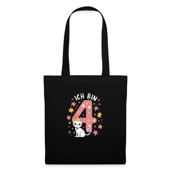 4th Birthday Cat Kitten Children's Birthday Party - Tote Bag - black - Front