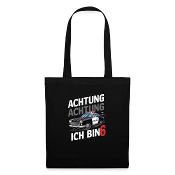 Achtung Ich Bin 6 Polizei 6. Geburtstag - Stoffbeutel - Schwarz - Vorne