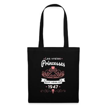 Anniversaire 75 ans - Princesses nées en 1947 - Sac en tissu - noir - Devant