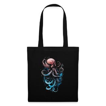 Pink blue octopus on a black background - Tote Bag - black - Front
