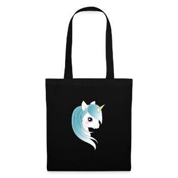 Einhorn mit blauen Haaren - Stoffbeutel - Schwarz - Vorne