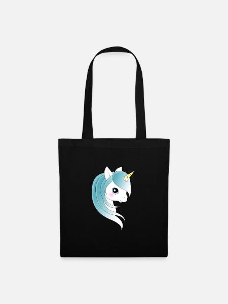 Einhorn mit blauen Haaren - Stoffbeutel - Schwarz