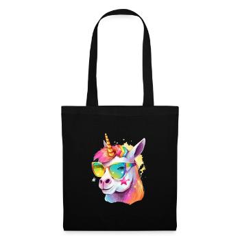 Buntes cooles Alpaka-Einhorn mit Sonnenbrille - Stoffbeutel - Schwarz - Vorne