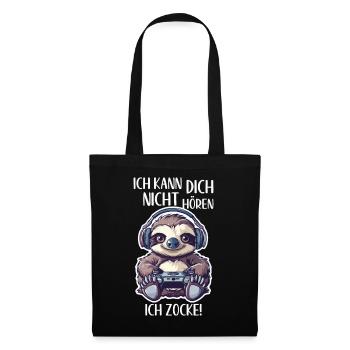 Ich kann dich nicht hören ich zocke Gamer Faultier - Stoffbeutel - Schwarz - Vorne