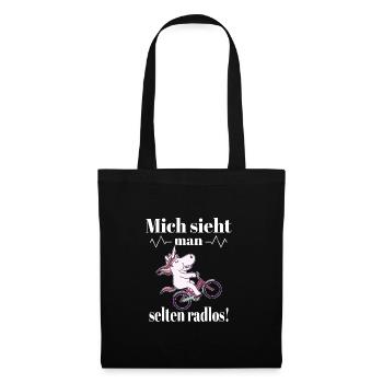 Einhorn auf einem Fahrrad mit einem Spruch - Stoffbeutel - Schwarz - Vorne