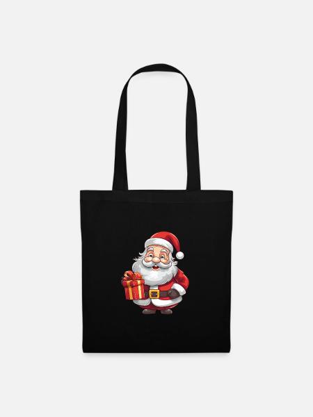 Weihnachtlicher Weihnachtsmann mit Bart und Mütze - Stoffbeutel - Schwarz