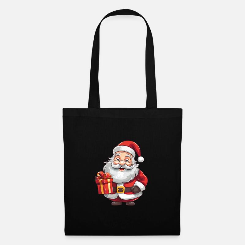 Weihnachtlicher Weihnachtsmann mit Bart und Mütze - Stoffbeutel - Schwarz