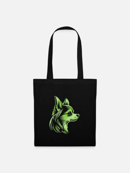 Chihuahua, longhair, dog head, drawing pink - Tote Bag - black