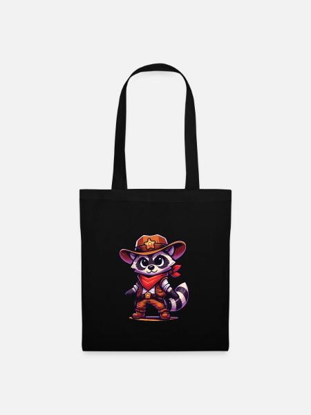 Waschbär-Cowboy - Stoffbeutel - Schwarz
