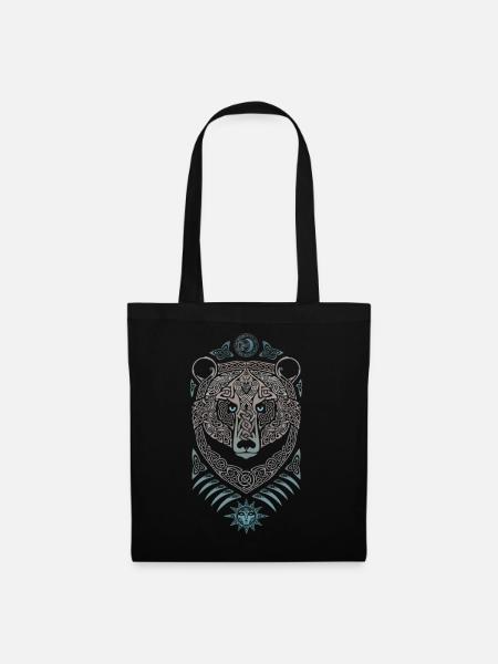 Loup Celtique Mandala et Soleil - Sac en tissu - noir