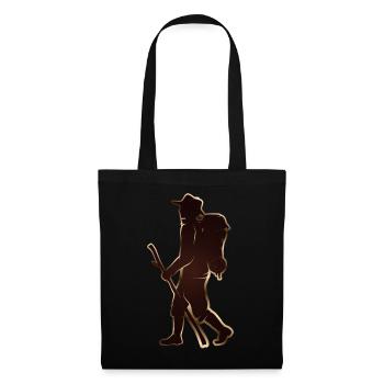 Pèlerin ou randonneur avec bâton de marche et sac à dos - Sac en tissu - noir - Devant