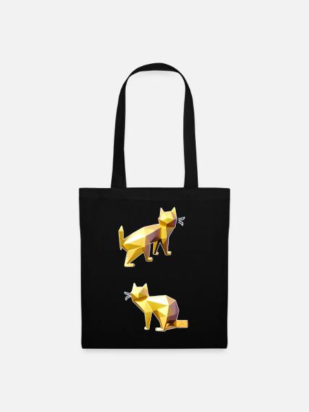 Goldene Polygonkatzen Facettenkunst - Stoffbeutel - Schwarz