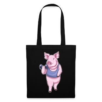 Bodybuilder cochon avec haltères - Sac en tissu - noir - Devant