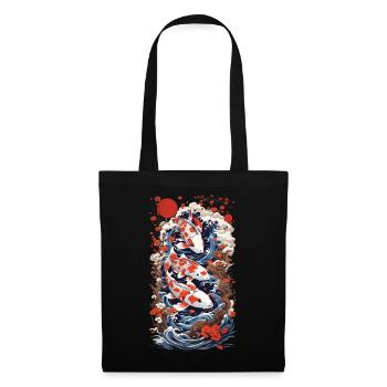 Ukiyo-E Koi carpe Art rétro Japon Design Style - Sac en tissu - noir - Devant
