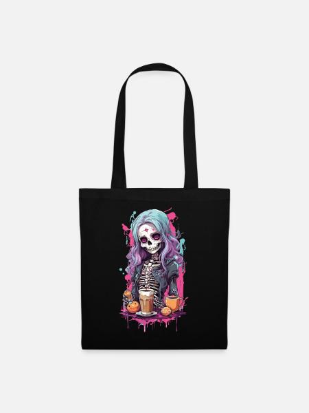 Gothic Kawaii Skull Frühstück Design - Stoffbeutel - Schwarz