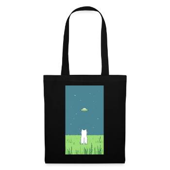 Katze und Ufo - Stoffbeutel - Schwarz - Vorne