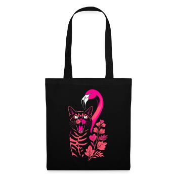 Tropical Cat & Flamingo - Summer 2025 - Tote Bag - black - Front
