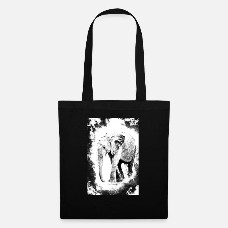 Elefant in schwarz und weiß - Stoffbeutel - Schwarz