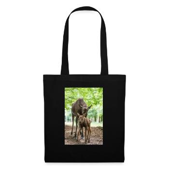 Mama Elch mit Kalb - Stoffbeutel - Schwarz - Vorne