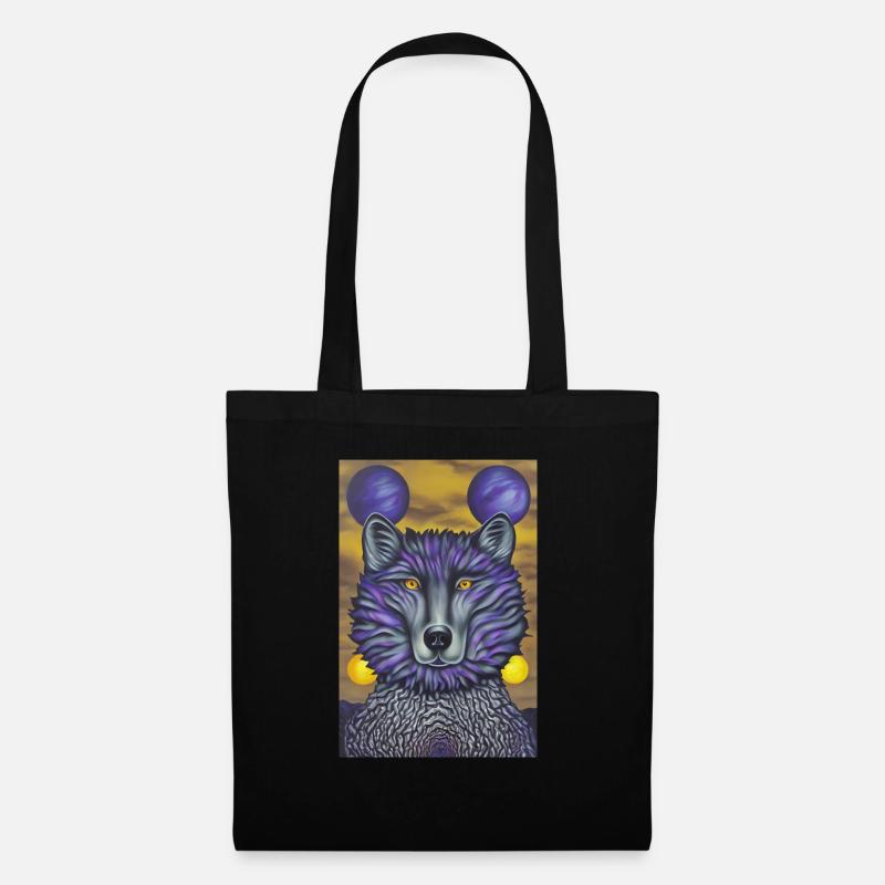 Wolf with moon - Tote Bag - black