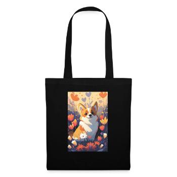 Happy Corgi in colored flowers - Tote Bag - black - Front