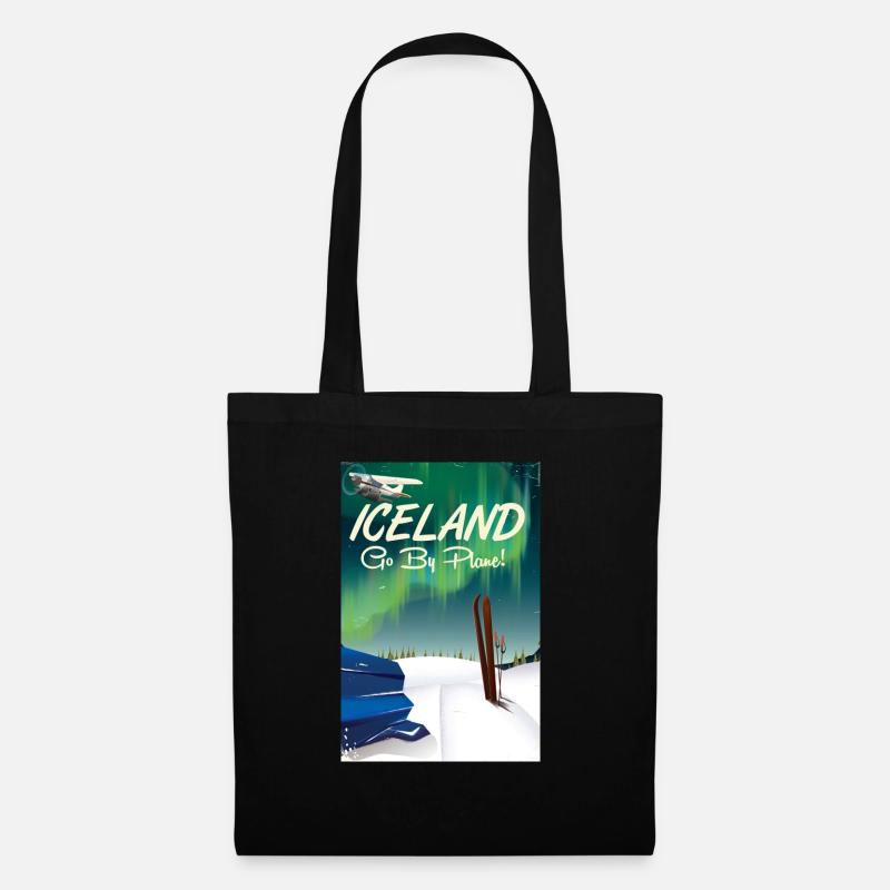 Island Go By Plane Skireiseplakat - Stoffbeutel - Schwarz
