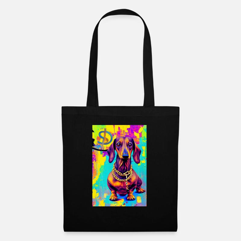 Modernes Pop-Art Print | Dachs mit Graffiti Bunt - Stoffbeutel - Schwarz