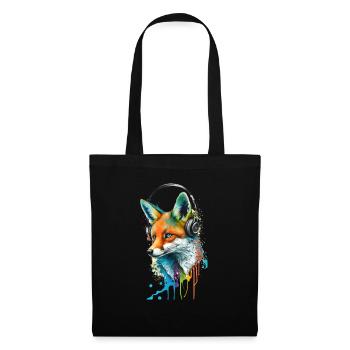 Renard écoutant de la musique avec des écouteurs - Sac en tissu - noir - Devant