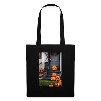 Halloween-Kürbis - Stoffbeutel - Schwarz - Vorne