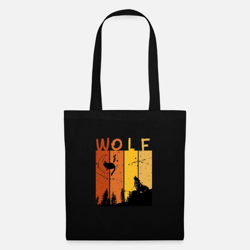Retro-Wolf - Stoffbeutel - Schwarz